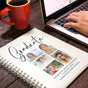Elegant Script Multi Photo Studenten Student Anteckningsbok