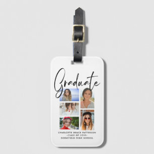 Elegant Script Multi Photo Studenten Student Bagagebricka