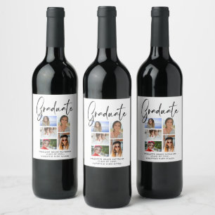 Elegant Script Multi Photo Studenten Student Vinflaska Etikett
