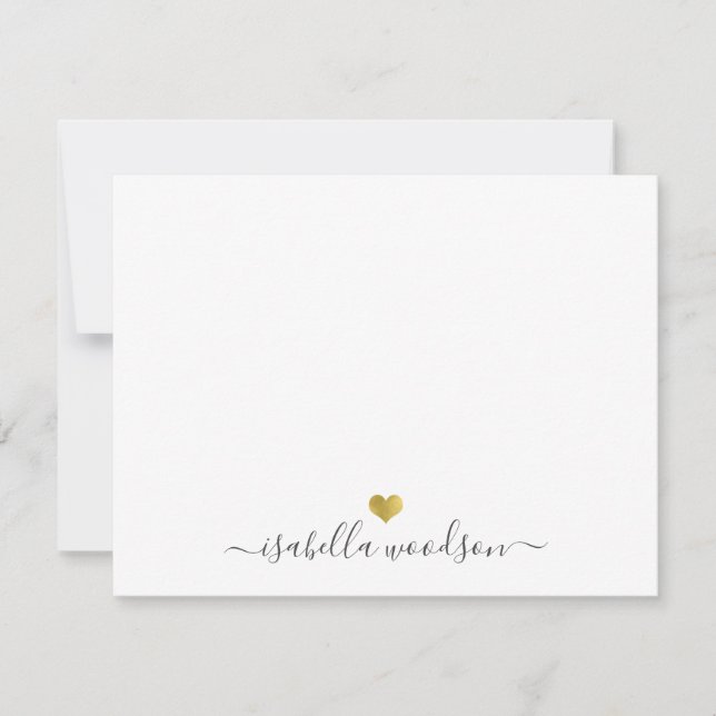Elegant Script Name Faux Gold Foil Heart  Anteckningskort (Framsida)