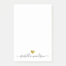 Elegant Script Name Faux Gold Foil Heart  Post-it Block