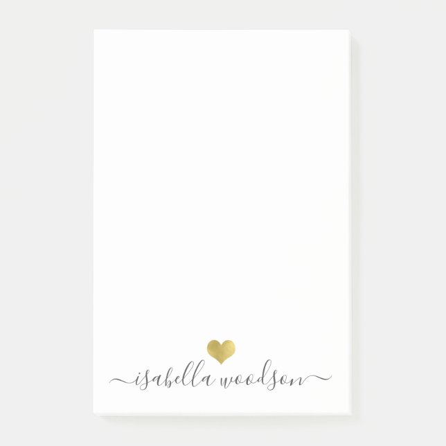 Elegant Script Name Faux Gold Foil Heart  Post-it Block (Framsida)