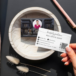 Elegant Script Namn Cirkel Affärs Foto QR-kod Visitkort