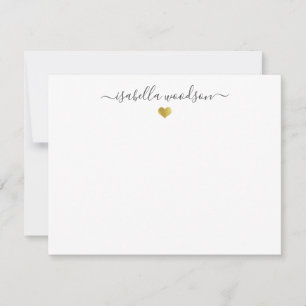 Elegant Script Namn Faux Gold Foil Heart Anteckningskort