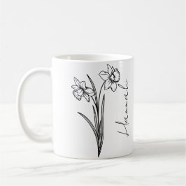 Elegant Script Namn Mars Bird Flower Daffodil Kaffemugg