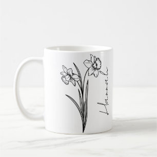 Elegant Script Namn Mars Bird Flower Daffodil Kaffemugg