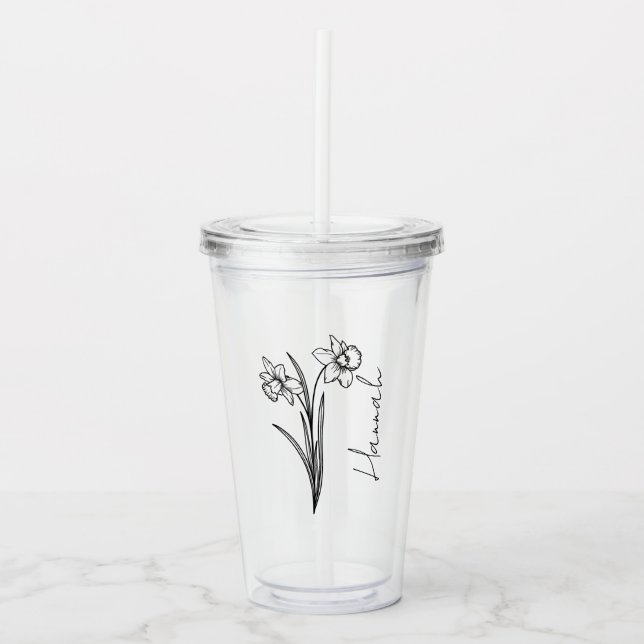 Elegant Script Namn Mars Bird Flower Daffodil Take Away Mugg (Framsida)