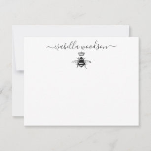 Elegant Script Namn Queen Bee Krona Anteckningskort