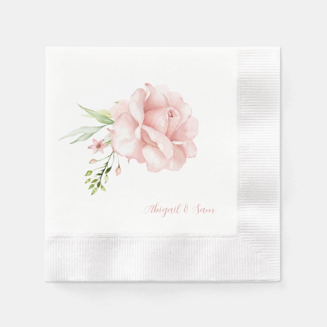 Elegant Script Namn Rosa Blommigt  Bröllop myntade Pappersservett (Framsidan)