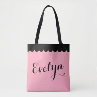 Elegant Script Namn Scalloped Rosa Calligraphy Tygkasse