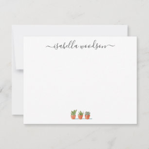 Elegant Script Namn Succulent Cactus Anteckningskort