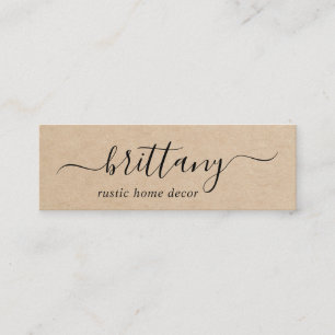 Elegant Script Namnteckning brun Rustic Mini Visitkort