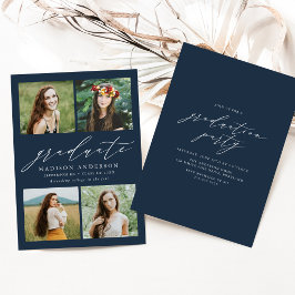 Elegant Script Navy 4 Photo Studentfest Inbjudningar