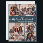 Elegant Script Navy 5 Photo Collage jul Julkort<br><div class="desc">Modern Elegant Calligraphy Navy 5 Photo Collage God jul Script Helgdag Card. Den här snygga, visuella, minimalistiska, fem (5) fotokortmallen Julhälsningar ett vackert rutnätsfotokollage och säger "God jul"! Texten "God jul" hälsning är skriven i ett vackert handskript som snabbt byts ut mot det vita typsnittet svan på den dammiga marinblå...</div>