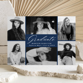 Elegant Script Navy 6 Photo Collage Studenten Meddelande