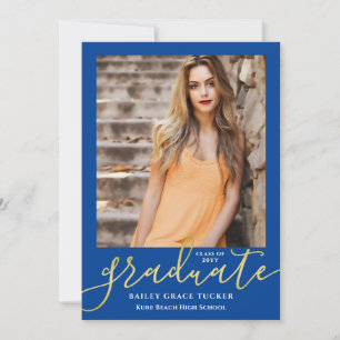 Elegant Script Navy Blue Guld 2-Photo Studenten Meddelande