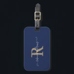 Elegant Script Navy Guld Monogram Namn Travel Bagagebricka<br><div class="desc">Elegant Script Navy och Guld Monogram Namn Travel Helgdag Luggage Tag</div>