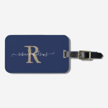 Elegant Script Navy Guld Monogram Namn Travel