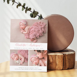 Elegant Script Newborn 3 Photo Collage Birth Meddelande