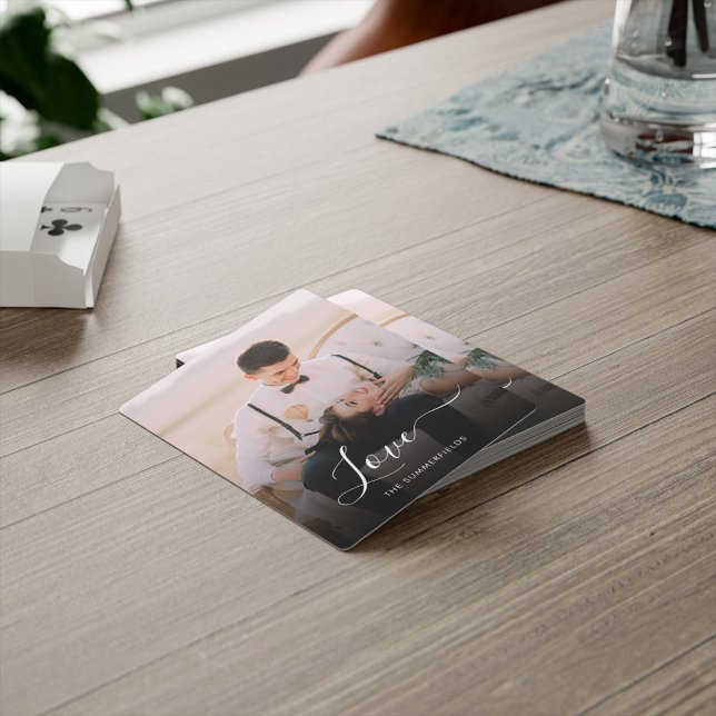 Elegant Script Newlyweds Photo Bröllop Swag Casinokort (Love Couples Newlyweds Photo Poker Card)