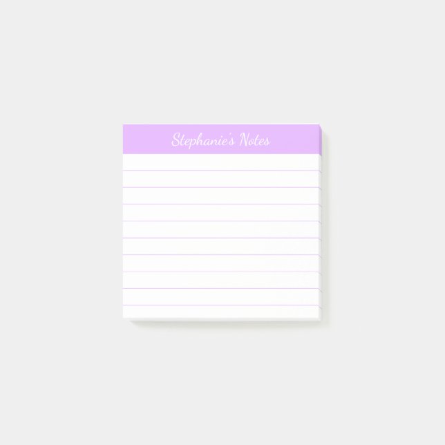 Elegant Script Notes Ljust Lavendel Linjerad Post-it Block (Framsida)