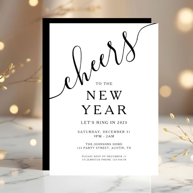 Elegant Script Nyårsfest Inbjudningar (Elegant Script New Year's Eve Party Invitation)