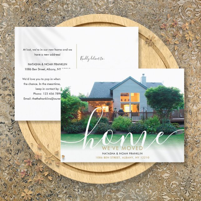 Elegant Script Nytt Hem Foto Vi Har Flyttat  Meddelande Vykort (Elegant Script New Home Photo We've Moved Announcement Postcard)
