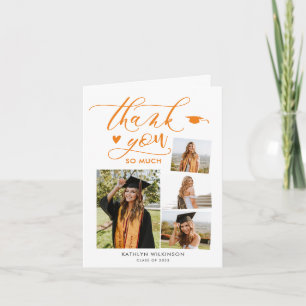 Elegant Script Orange 4 Photo College Graduation Tack Kort