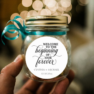 Elegant Script 'our Forever' Bröllop Runt Klistermärke