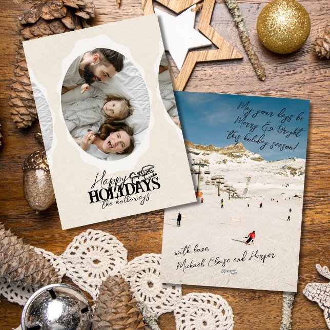 Elegant Script Oval-fotoplatta Helgdag Julkort (Celebrate the season with timeless style using this elegant photo holiday card. )
