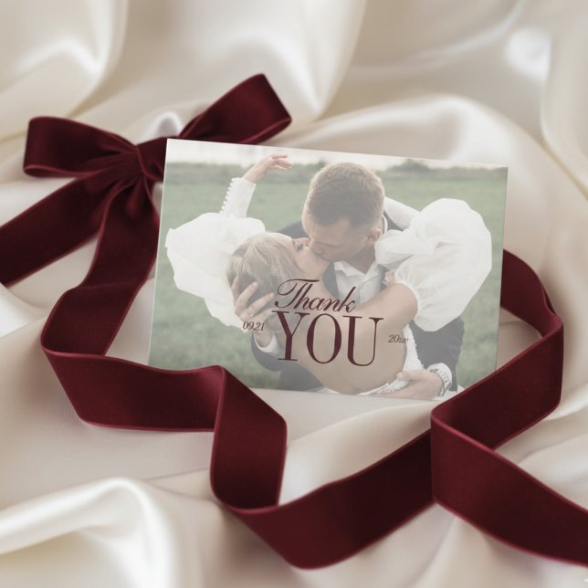 Elegant Script-overlay dubbelsidigt foto Tack Kort (Elegant Script Overlay Double-sided Photo Thank You Card)