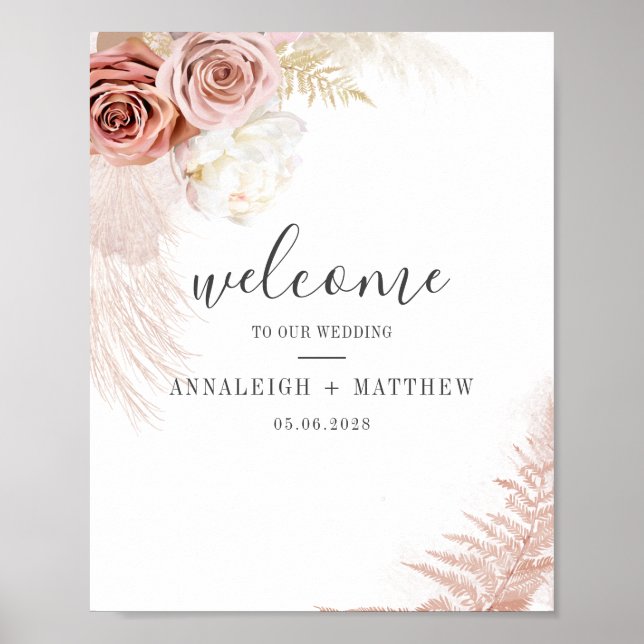 Elegant Script Pampas Grass Terracotta Bröllop Poster (Framsidan)