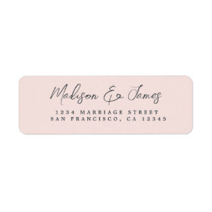 Elegant Script Pastel Rosa Bröllop Returadress Etikett