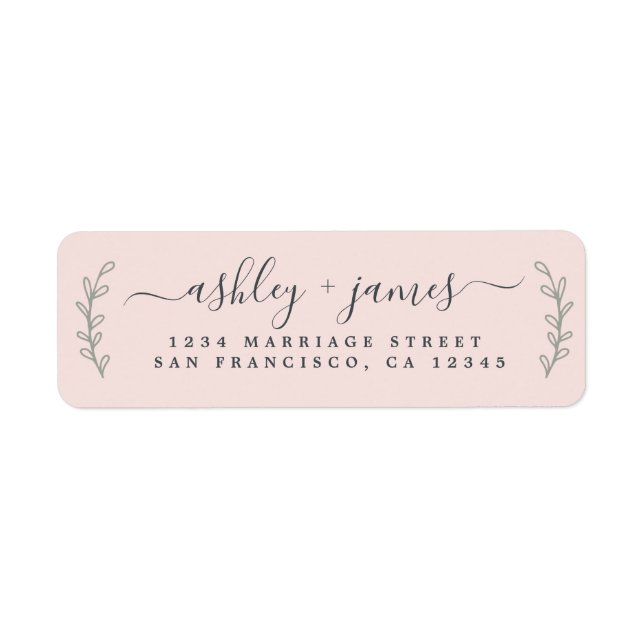 Elegant Script Pastel Rosa Bröllop Returadress Etikett (Framsidan)