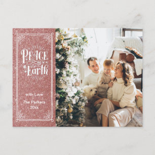 Elegant Script Peace on Earth Grönt Glitter Modern Helg Vykort