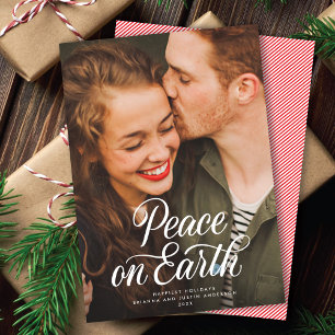 Elegant Script Peace on Earth Jul Photo Julkort