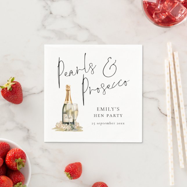 Elegant Script Pearls och Prosecco Hen Party Pappersservett (Insitu)