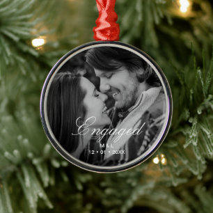 Elegant Script Personlig par foto Julgransprydnad Metall