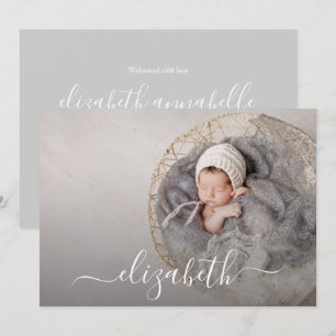 Elegant Script Photo Baby Tillkännagivande för föd