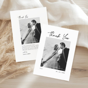 Elegant Script Photo Black and White Bröllop Tack Kort