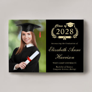 Elegant Script Photo Black Guld College Graduation Meddelande