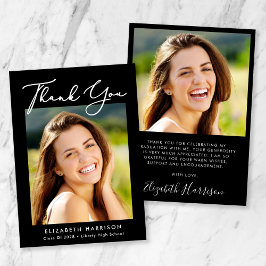 Elegant Script Photo Black Studenten Tack Kort