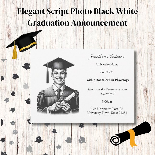 Elegant Script Photo Black White Studenten Meddelande (Skapare uppladdad)