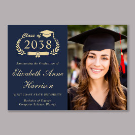 Elegant Script Photo Blue Gold College Graduation Meddelande
