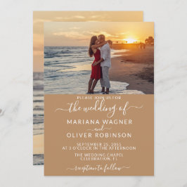 Elegant Script Photo Boho Tan Beige Bröllop Inbjudningar