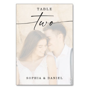 Elegant Script Photo Bröllop Bordsnummer 2