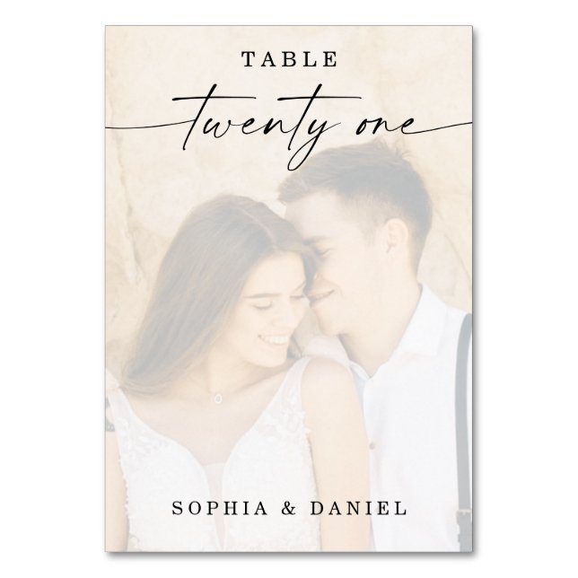 Elegant Script Photo Bröllop Bordsnummer 21 (Framsidan)