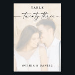 Elegant Script Photo Bröllop Bordsnummer 23<br><div class="desc">Den här designen har ett underbart foto som du kan välja mellan. Klicka på knappen "Klicka för att anpassa ytterligare" för att redigera skriptordalydelsen "färg". Flytta fotobilden ovanför övertäckt lagrar till mitten. Se hela samlingen för mer matchande objekt!</div>