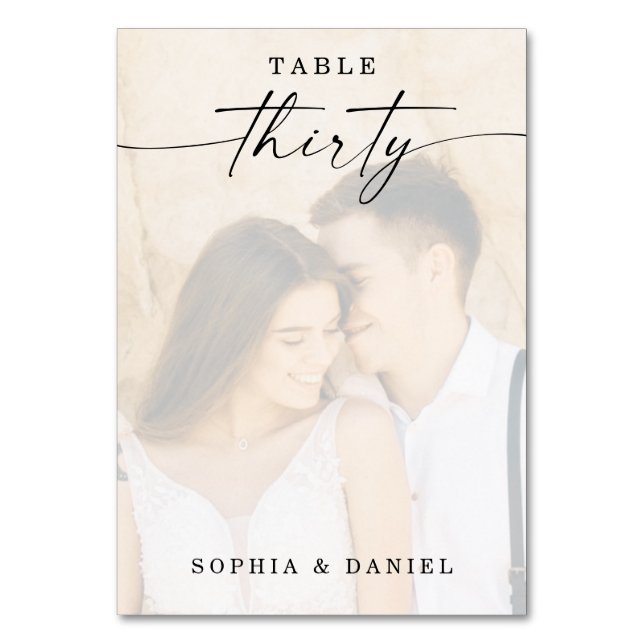 Elegant Script Photo Bröllop Bordsnummer 30 (Framsidan)