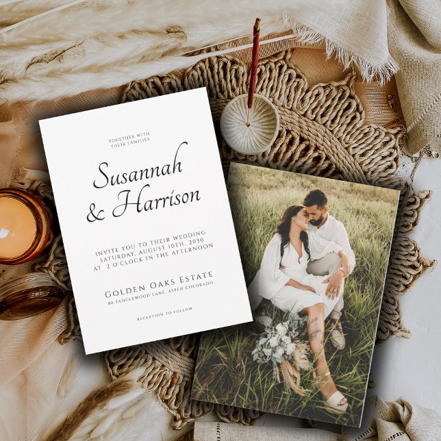 Elegant Script Photo Bröllop Inbjudningar (Skapare uppladdad)